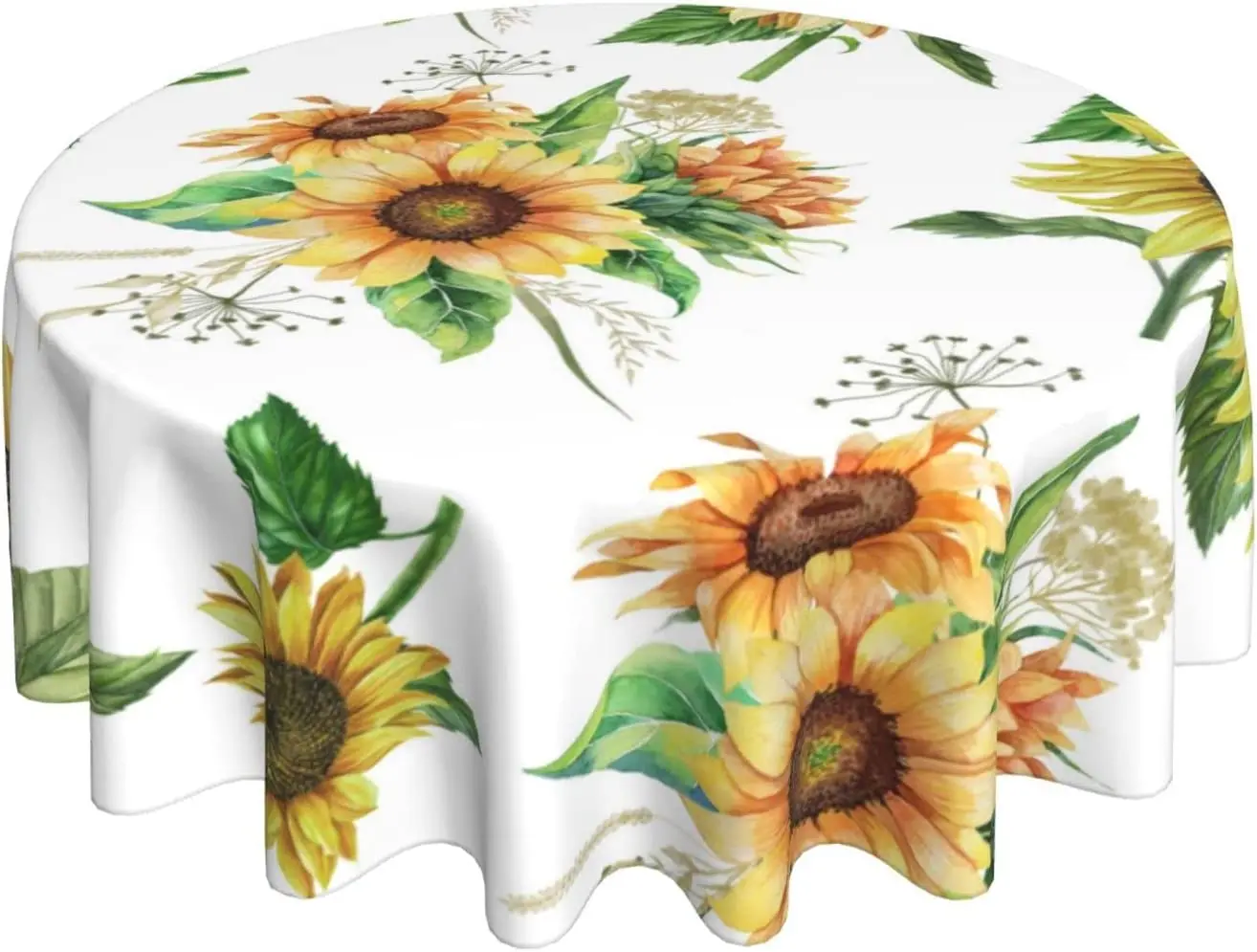 

60'' Round Tablecloths Sunflower Circular Table Cloth Cover In Washable Polyester Great for Buffet Table Parties Holiday Dinner