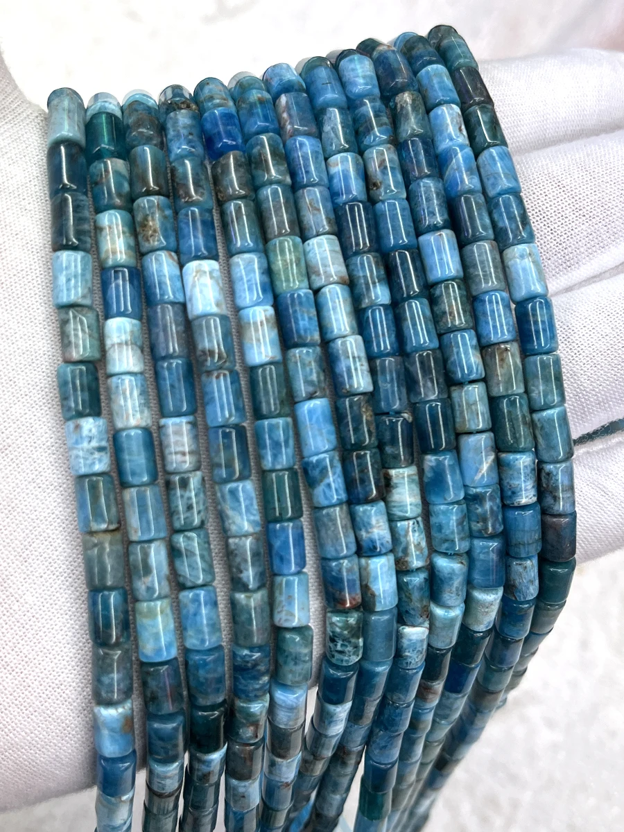 

Natural Blue Apatite Cylindrical Stone Section Beads Faceted Loose Spacer For Jewelry Making DIY Necklace Bracelet 15'' 5x7mm