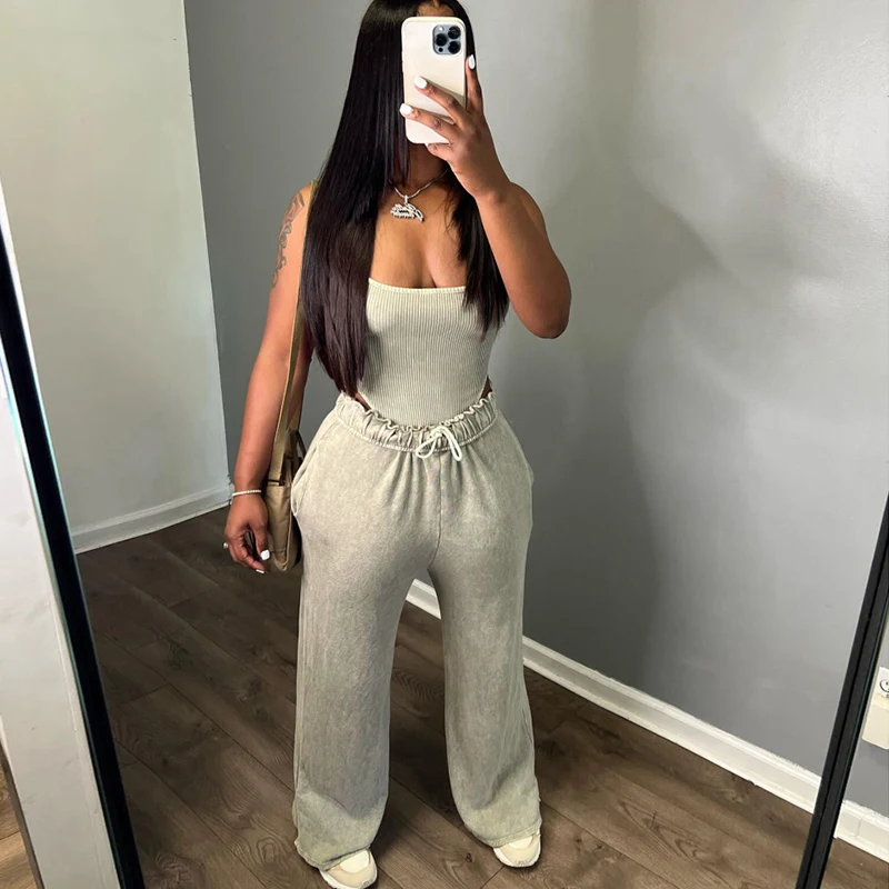 

Casual High Waist Loose Sweatpants Women 2023 Autumn Winter Solid Drawstring Baggy Pants Streetwear Harajuku Straight Trousers