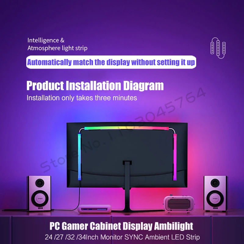 รูปสินค้า ไฟ Ambient Light RGB ของ Skydimo สำหรับจอคอมพิวเตอร์ตั้งโต๊ะ, ไฟ LED สำหรับตกแต่งห้องเล่นเกม 16 ล้านสี สำหรับจอแสดงผลขนาด 24 27 32 34 นิ้ว