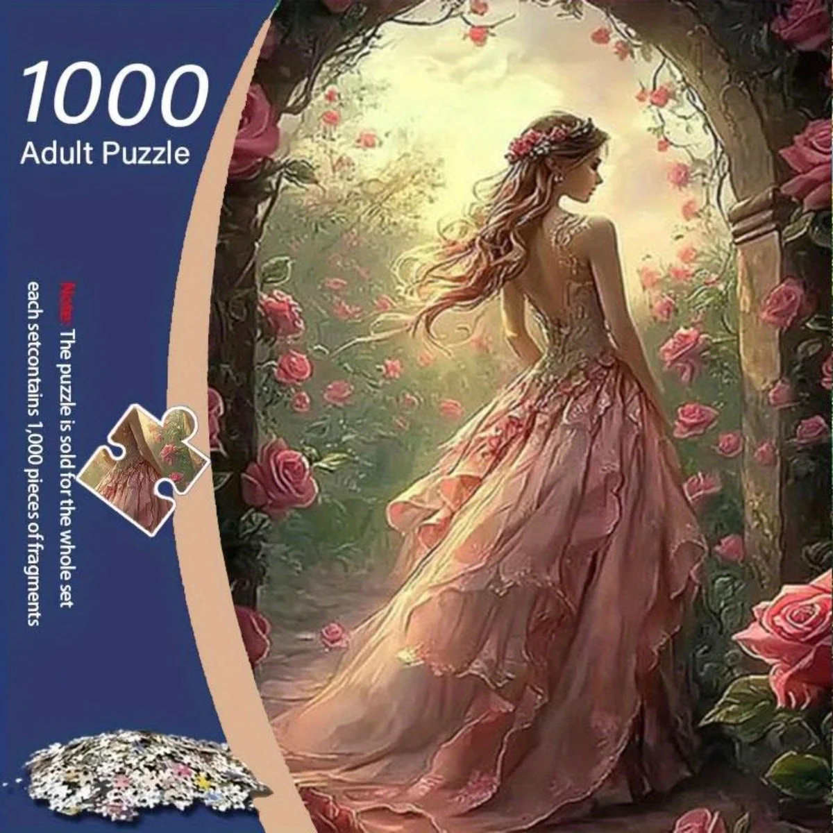 1000pcs Adult Puzzle - Beautiful Girl in Rose Garden with Floral Archway - Challenging Puzzle for Adults & Teens - Enhanced Ha