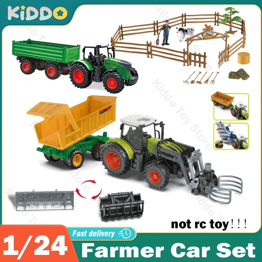 Farmer Harvester Car 1/24 Engineering Car Tractor Toy Model Scorrevole Farm Vehicle Boy Toy Car Model Diecast Simulation Car Set