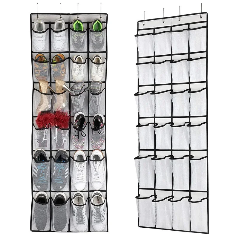 Wall Mount Door Hanging Shoe Organizer 24 Pocket Storage Rack for Sundries
