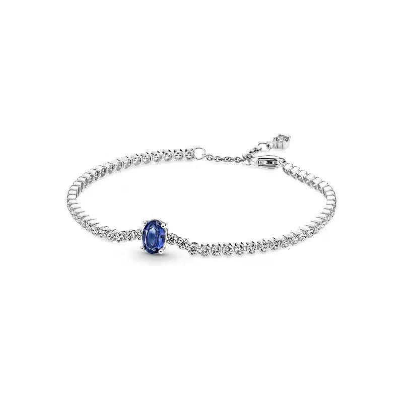 New Women's 100% 925 Silver Sparkling Heart embellishment Tennis Bracelet DIY Charming Jewelry Gift Fashion Light Luxury