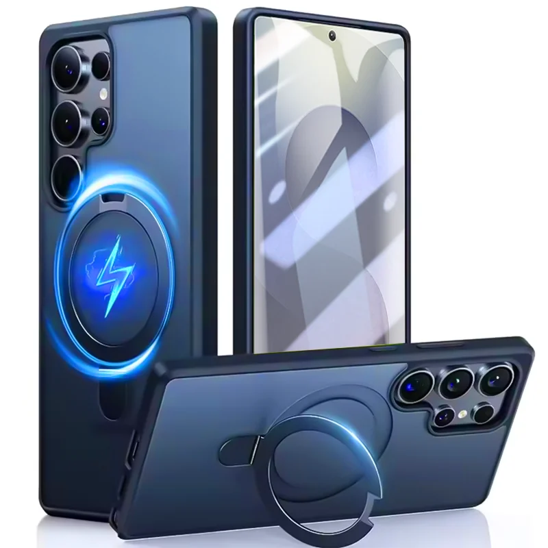 Luxury Matte Translucent Phone Case with Magnetic Metal Ring Bracket Cover