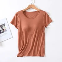Women's Modal One-Piece T-Shirt With Built In Bra Short-sleeved Slim Fit Soft Breathable Casual All-Matching Tops - Image 2