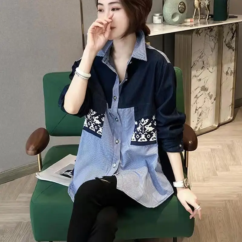 

New Denim Shirt for Women Long Sleeve Blouse Korean Fashion Women Office Tops Jacket Luxury Designer Clothing