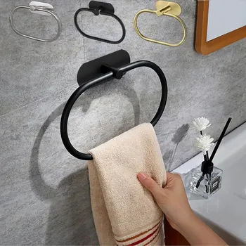 Porta asciugamani in acciaio inossidabile Porta asciugamani da bagno autoadesivo Porta asciugamani nero Porta asciugamani Anello ferroviario Accessori per riporre la cucina 1