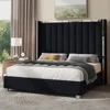 King Size Bed Frame with 58" Tall Headboard, Velvet Upholstered Platform Bed with Wingback Headboard and Plating Trim 1