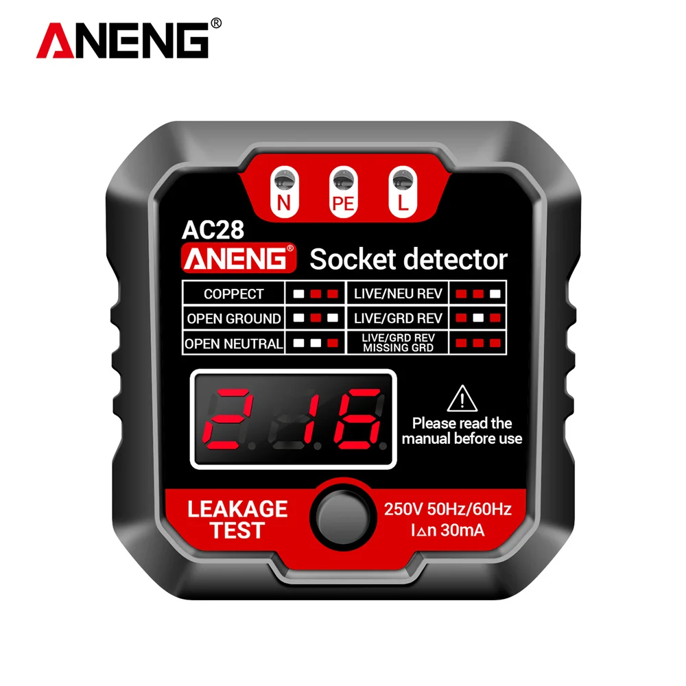 Aneng Ac28 Socket Tester Display Digitale Lcd Test Presa Di Corrente Spina Usa/Ue 50Hz/60Hz Per Test Presa Di Corrente/Interruttori Di Dispersione