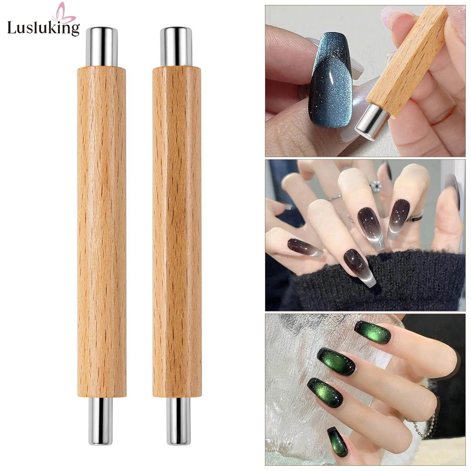 Magnetic Nail Art Tools 1pc Nail Art Magnetic Stick Cat Eye Magnetic Rod Wooden Handle Cylindrical UV Gel Magnet Double End Design