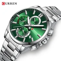 CURREN Men's Stainless Steel Chronograph Watches with Luminous Hands,Triple Sub-Dials Auto Date Fashion Design Quartz Wristwatch