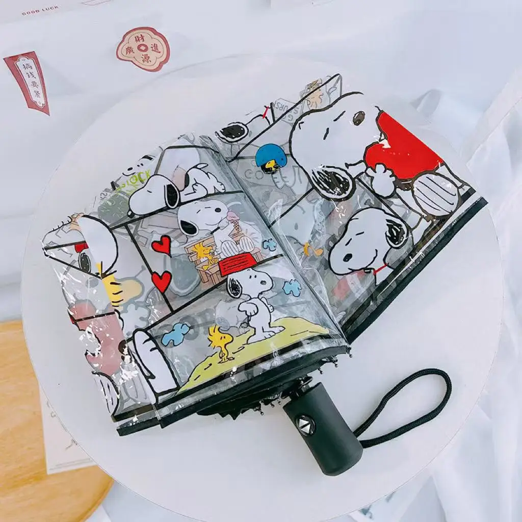 Transparent Snoopy Umbrella Men's Three-fold Umbrella Full Automatic Internet Celebrity Straight Handle Umbrella Cute Folding Ch 2