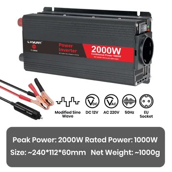 อินเวอร์เตอร์ DC 12V to AC 220V 230V 1500 W/4000 W แรงดันไฟฟ้า Dual USB Universal EU ซ็อกเก็ตอินเวอร์เตอร์พลังงานแสงอาทิตย์อุปกรณ์เสริมอัตโนมัติ 9