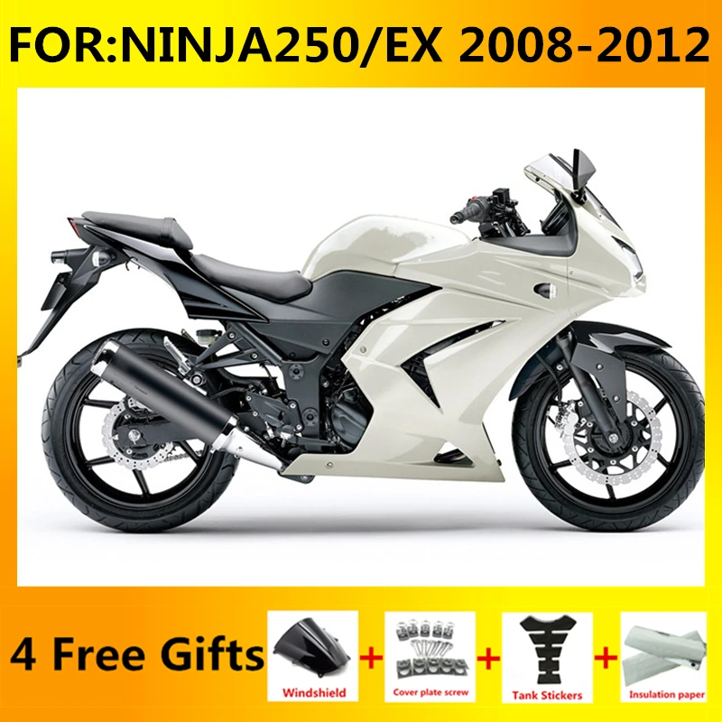 

New ABS Motorcycle full Fairing kits Fit for ninja 250 ninja250 2008 2009 2010 2011 2012 EX250 ZX250R fairings kit set white