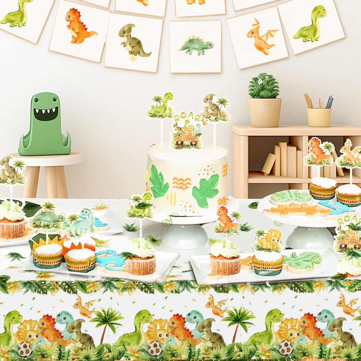 Dinosaur Cupcake Wrappers & Toppers Set – 48 PCs Jurassic Theme Party Decorations