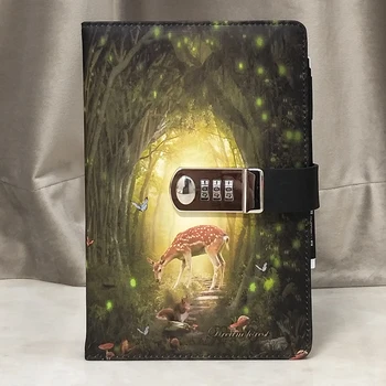 A5 귀여운 암호 노트북, 개성 아이디어 개인 일기 잠금 코드 두꺼운 메모장 가죽 사무실 학교 용품 선물