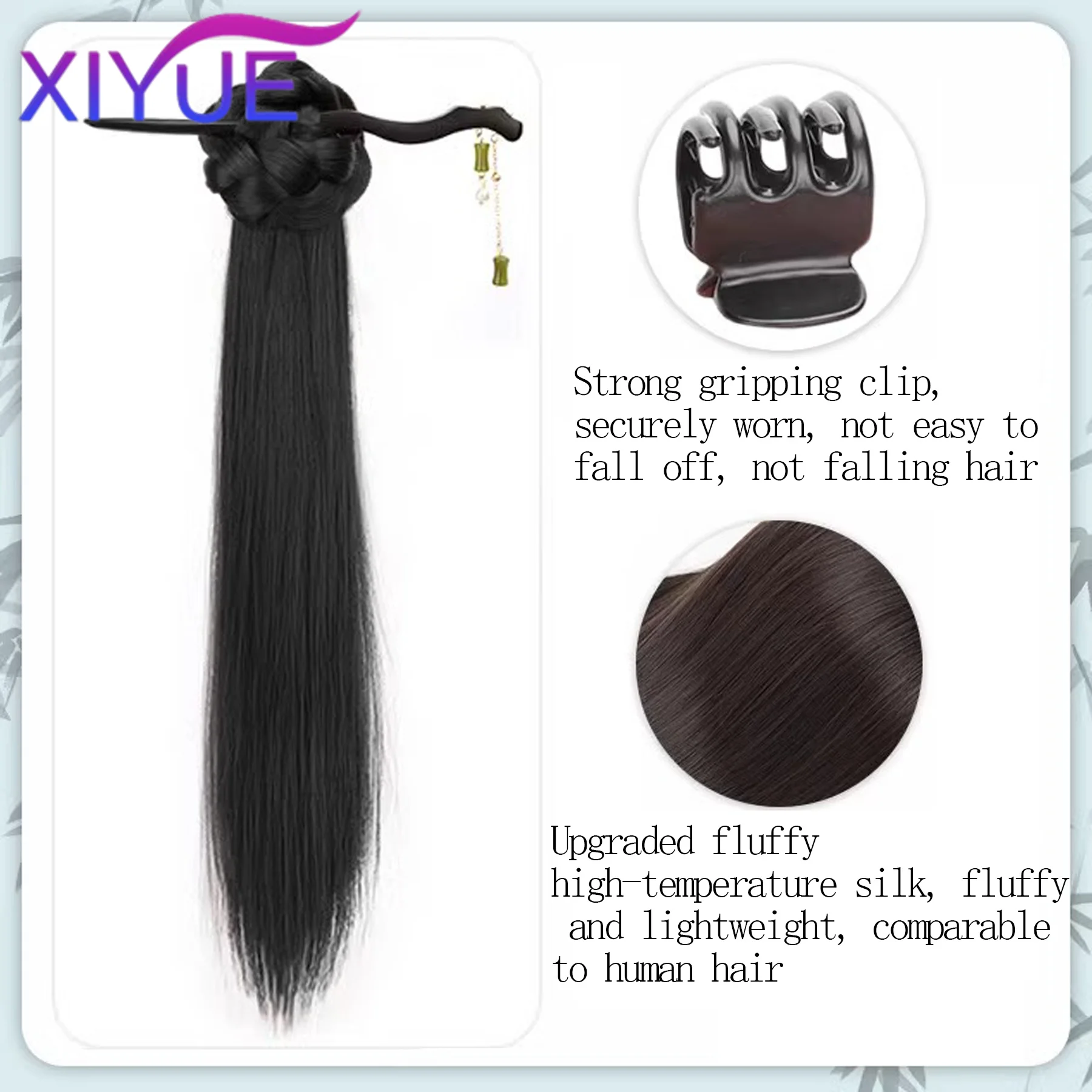 XY Synthetic New Chinese Style Wig Ponytail Hairpin Ball Head Claw Clip Antique Style Hair Accessories Hanfu Cheongsam Wig Braid