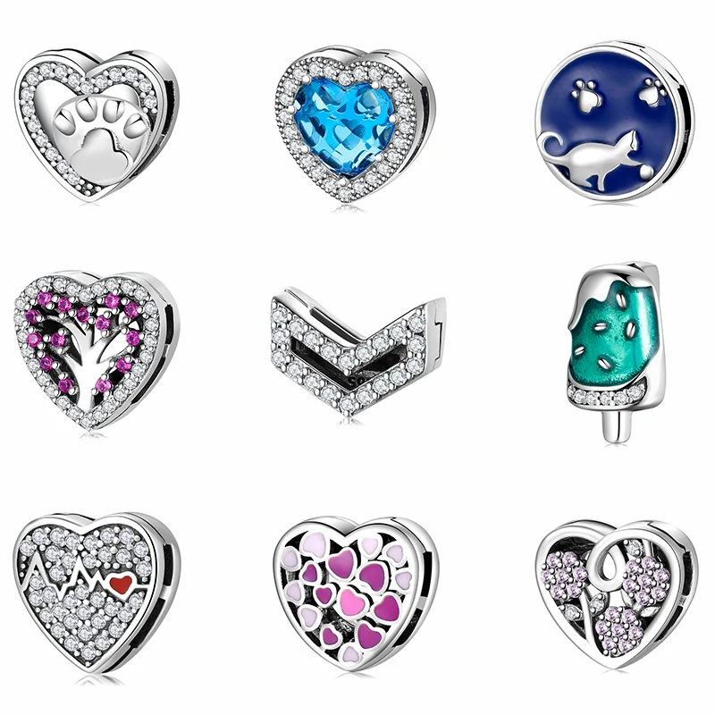 2024 heißer Verkauf Sterling Silber Herzform Clip Charms Perlen passen Original Reflex ionen Armband Charms feine Schmuck herstellung