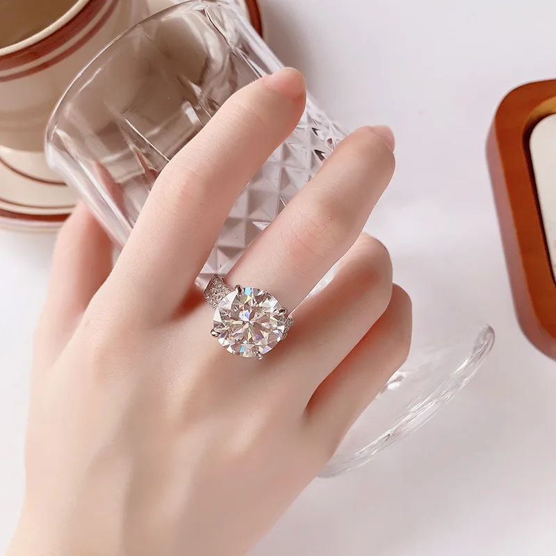 10Ct Pigeon Egg Moissanite Ring for Her: PT950 Platinum Band, Luxury Extra Sparkly Design, Large Stone Women's Statement Ring 3