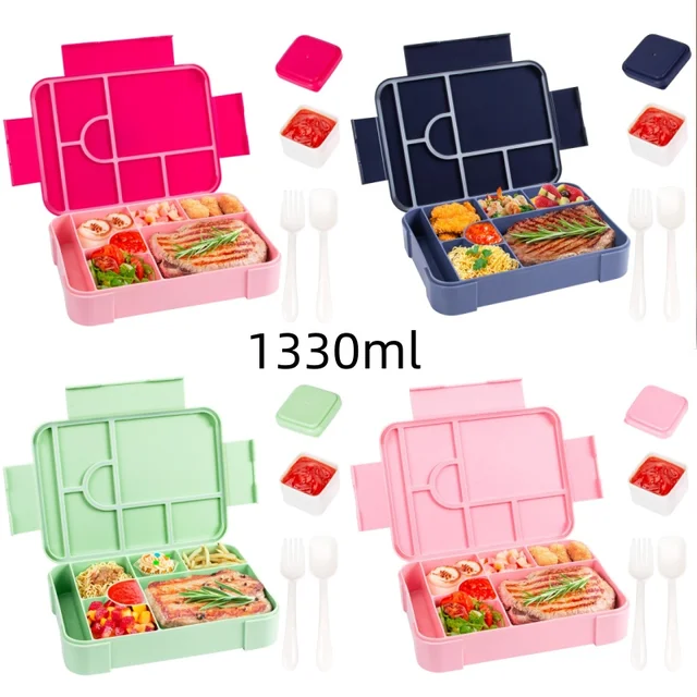Boîte à Bento divisée, boîte à déjeuner micro-ondes de grande capacité avec fourchette cuillère récipient alimentaire étanche pour la rentrée scolaire Camping cuisine 1