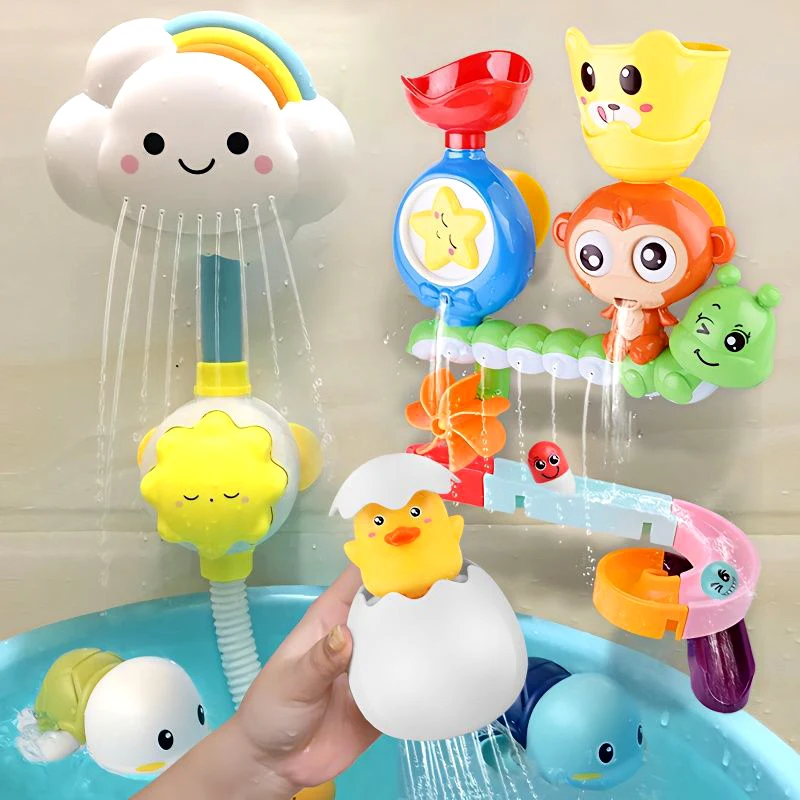 Baby Water Toys Wall Suction Cup Marble Race Run Track Baby Bath Tub Water Spray Bathroom Bathing Shower Toys for Children 2