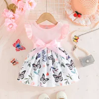 Dress For Kids 6-36 Months Cotton Ruffle Sleeve Cute Butterfly Floral Summer Princess Formal Dresses Ootd For Newborn Baby Girl 5