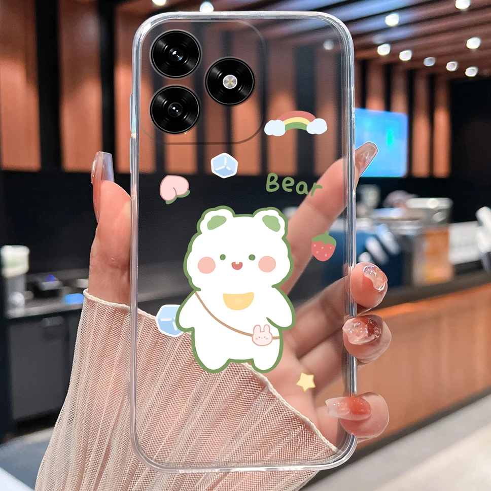 Lovely Bear Cartoon Clear Soft TPU Silicone Protective Phone Case Cover