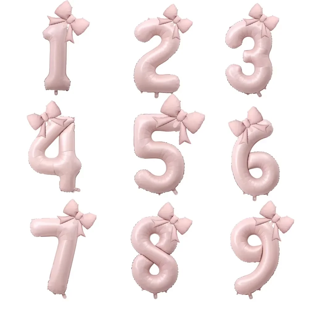 1 Satz großer 40-Zoll-Zahlen-Rosa-Folienballon mit Schleife 1 2 3 4 5 6 7 8 9 für Kinder, Jungen und Mädchen, Geburtstagsfeier, Babyparty-Dekorationen