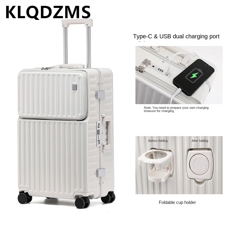 

KLQDZMS 20 24 26 дюймов передняя крышка открывающаяся сумка USB багаж устойчивый к царапинам держатель для чашки изысканный Дорожный чемодан