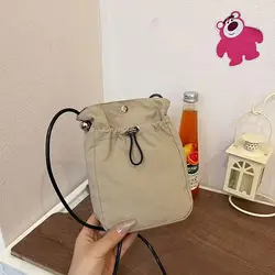 Nylon Crossbody Bag - Soft Mini Multifunctional Canvas Shoulder Bag (Khaki)