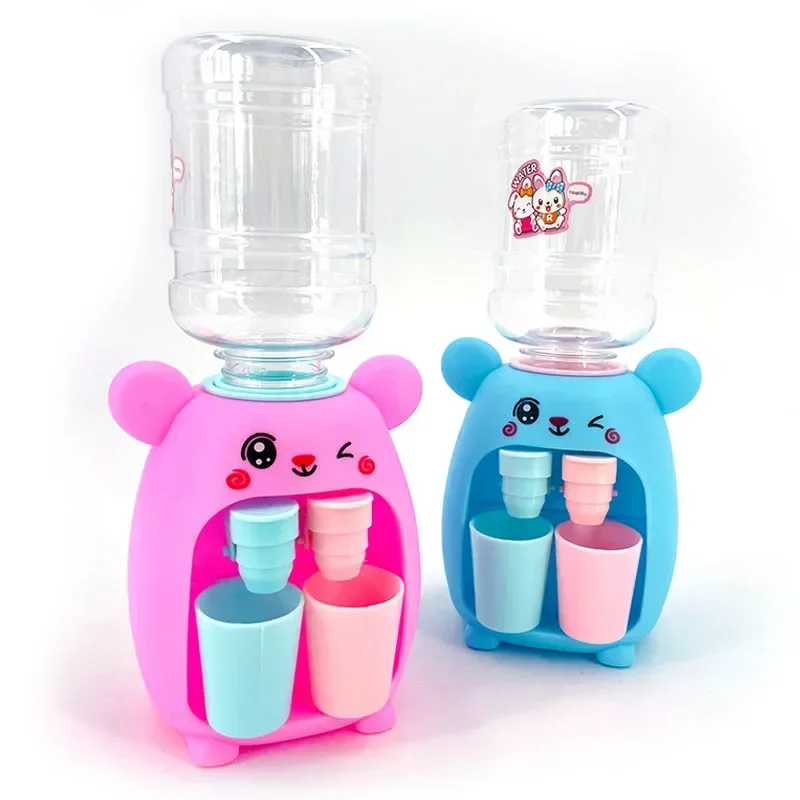 Mini Children Dual Water Dispenser Toy with Cute Pink Blue Cold/Warm Water Juice Milk Drinking Fountain Simulation Kitchen Toys 3