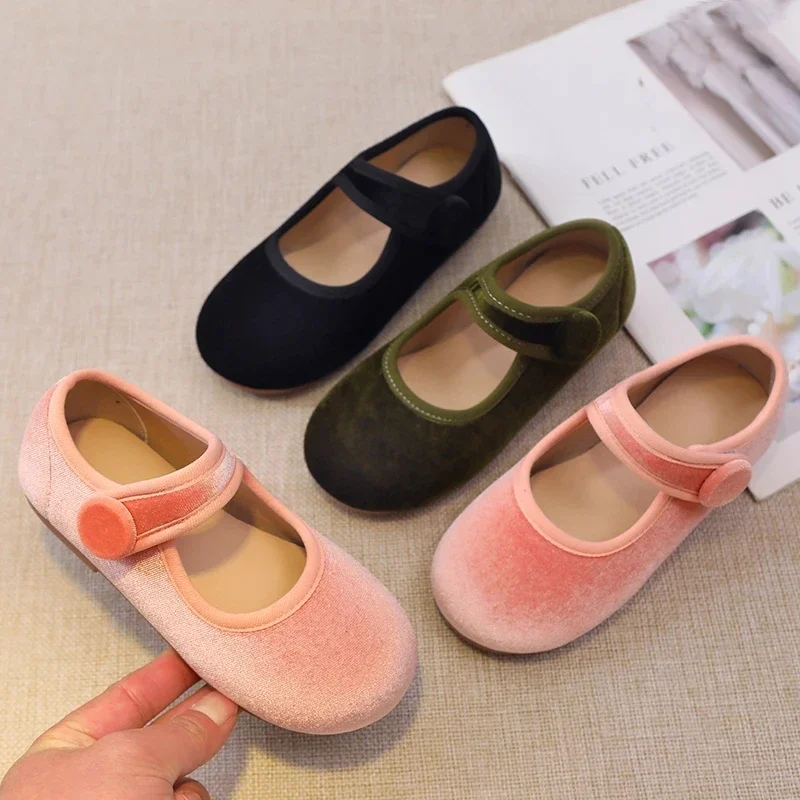 

Elegant Girl Shoe Ballet Flats Velevt Round Toe Concise Kids Shoes Spring Children Princess Shoes 23-36 All-match Kids Mary Jane