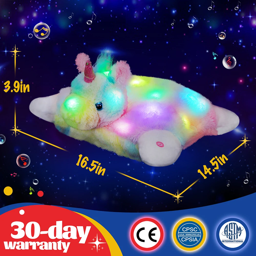 30cm Cotton Glowing Unicorn Plush Toys LED Light Throw Pillows Soft Lullabies Stuffed Animals Doll Toys Gift for Girls Kids