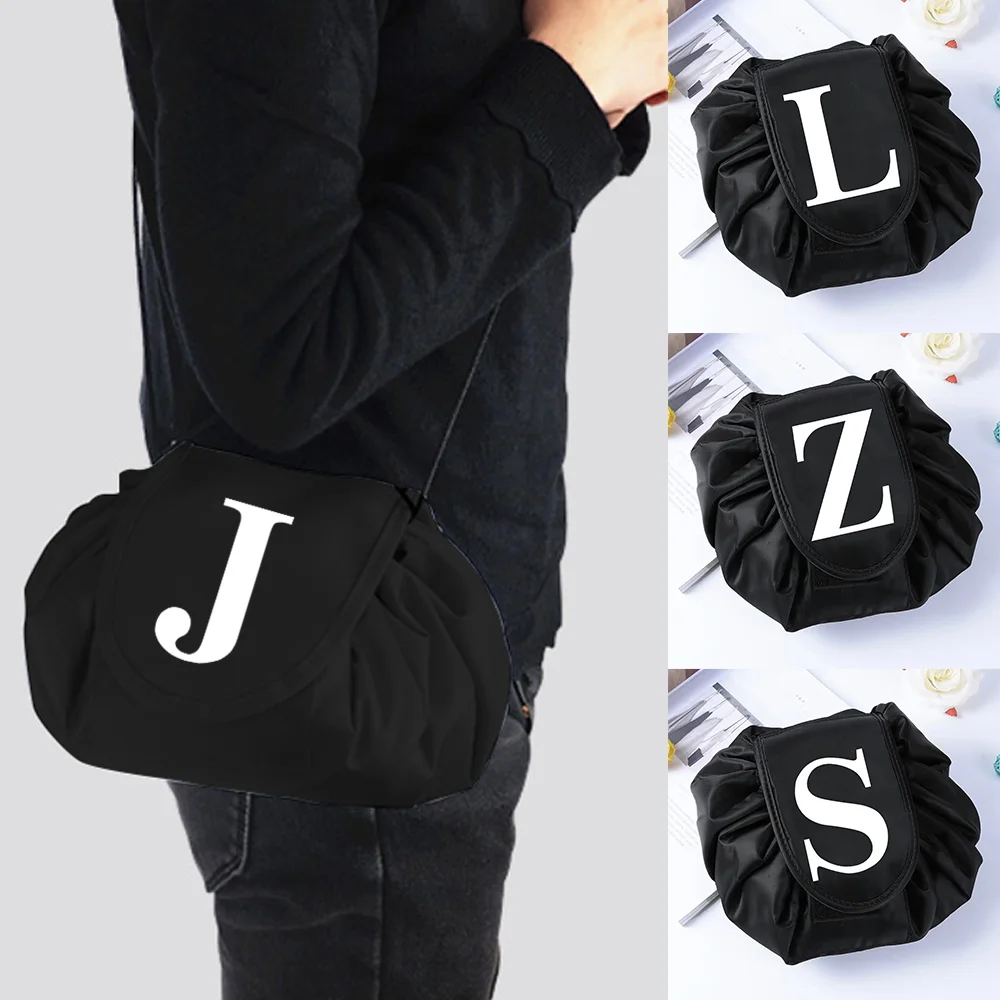 

Women Drawstring Cosmetic Bag Travel Storage Makeup Bag Organizer Make Up Pouch Portable White Letter Print Toiletry Beauty Case