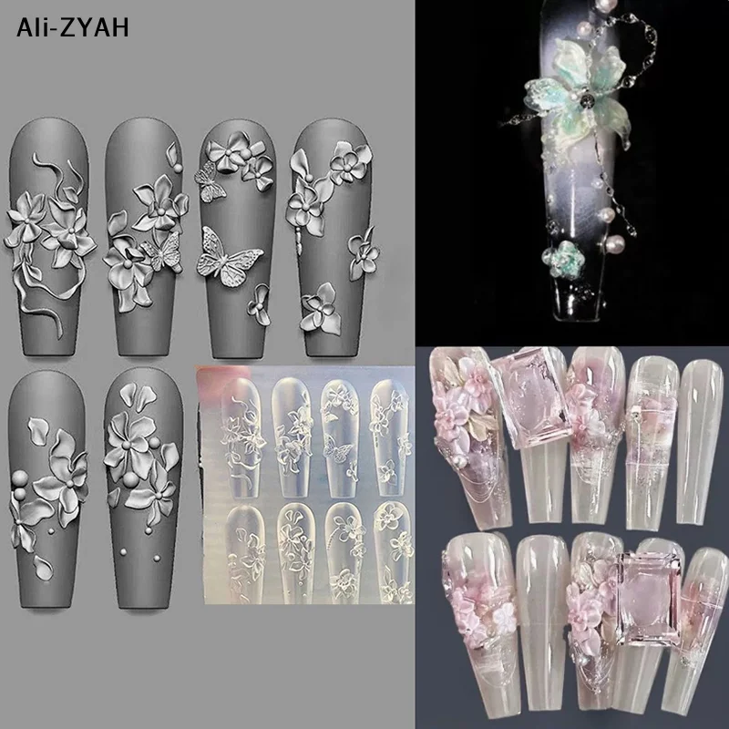 【AH】3D 실리콘 몰드 나비 꽃 네일 아트 장식 네일 DIY 디자인 꽃 쉘 네일 몰드 스탬핑 플레이트 매니큐어 몰드