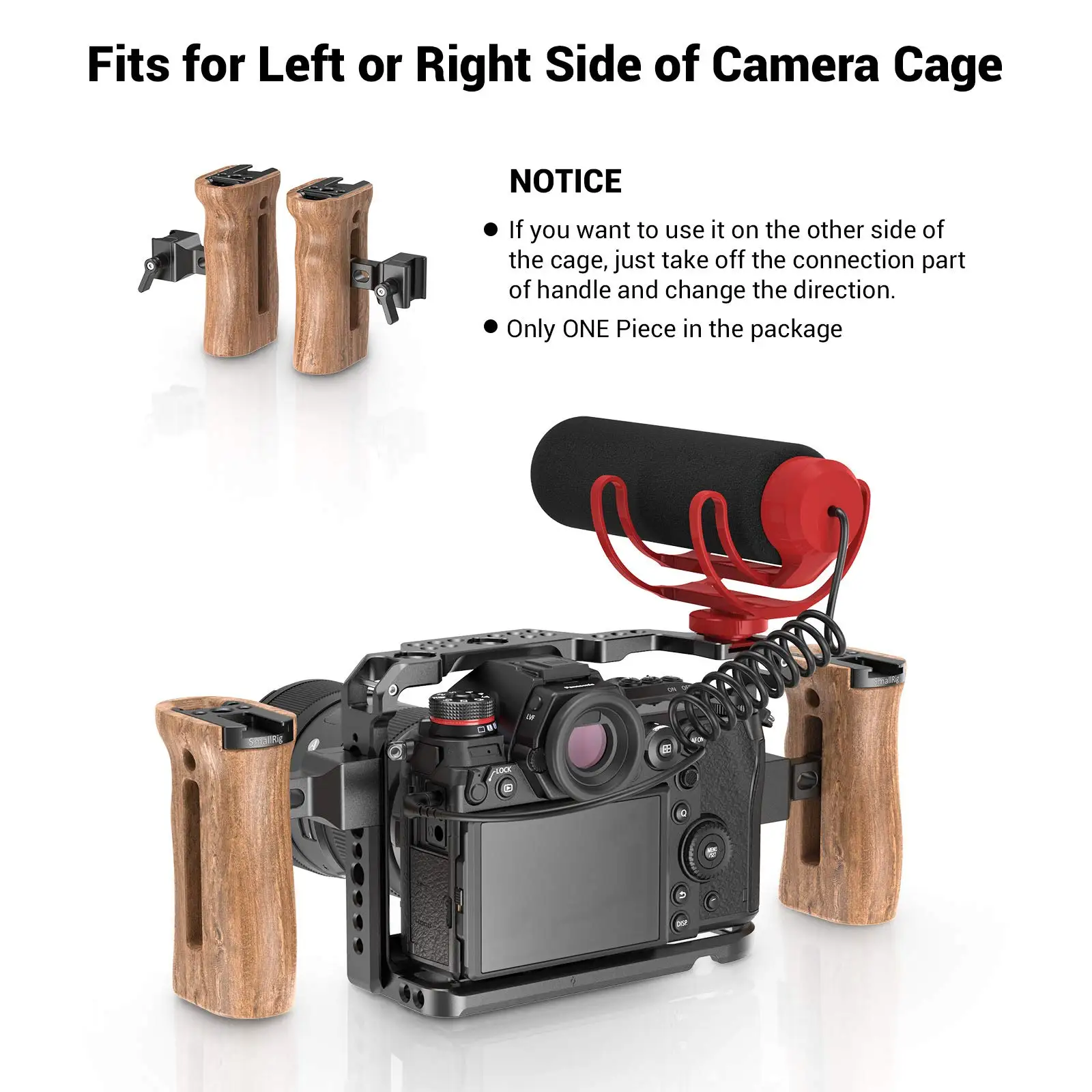 Universal Side Wooden NATO Handle Grip for DSLR Camera Cage w/Cold Shoe Mount an