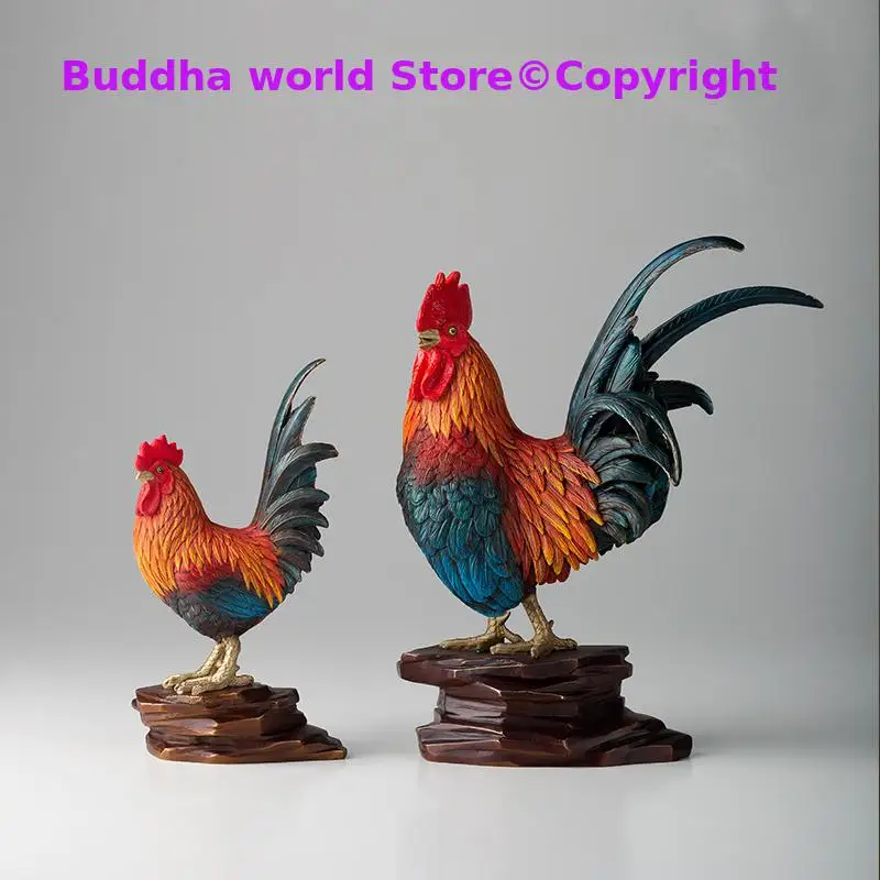 

DAJI DALI 2pcs Asia Master craftsman's works BRONZE Good luck Rooster Cocks Christmas Home company Shop Decoration Talisman