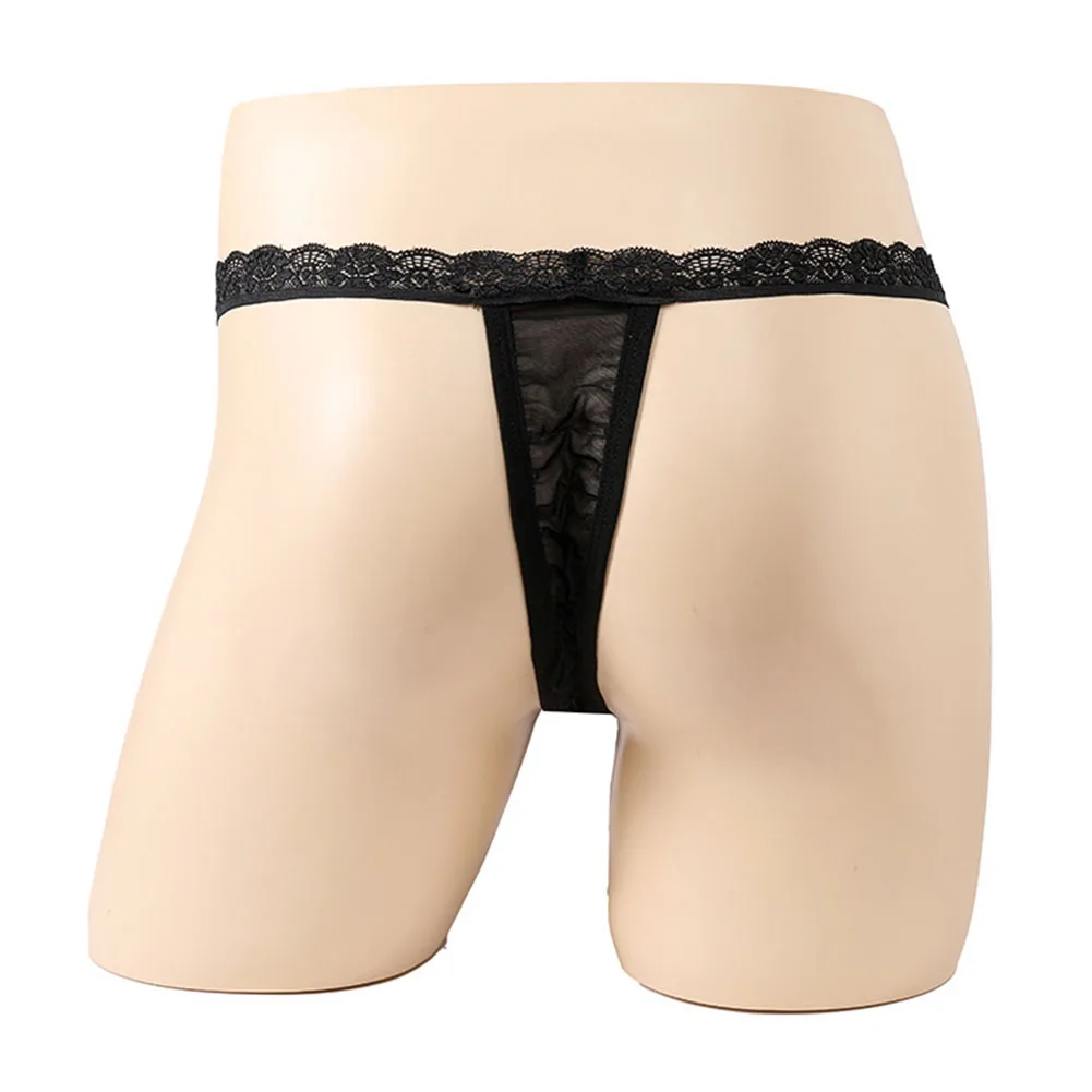 

Sexy Mens Sheer Mesh See-Through T-back Panties Lace Low-Waist Sissy Thong Briefs Elephant Nose Cock Sheath Erotic Underpants