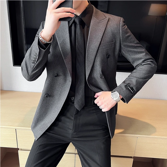 Casual Black Jacket Grey Pant Men Suits Wedding Tuxedos Groom Business  Party Prom Best Men Blazer Masculino Slim Fit 2 Pieces - AliExpress