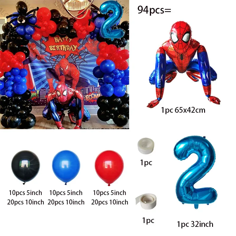 thumbnail image 1 of 1 juego de globos de látex de Spiderman, juguete para niños, decoración para fiesta temática de cumpleaños, kit de arco de guirnalda para baby shower, suministros de globos de aire, 1 of 4