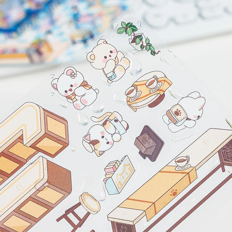 Cartoon Miniature Scene Stickers 2 Sheets No Cutting Landscape Stickers 3D Stereoscopic Hut Hand Tent Children's stickers scrapbooking supplies