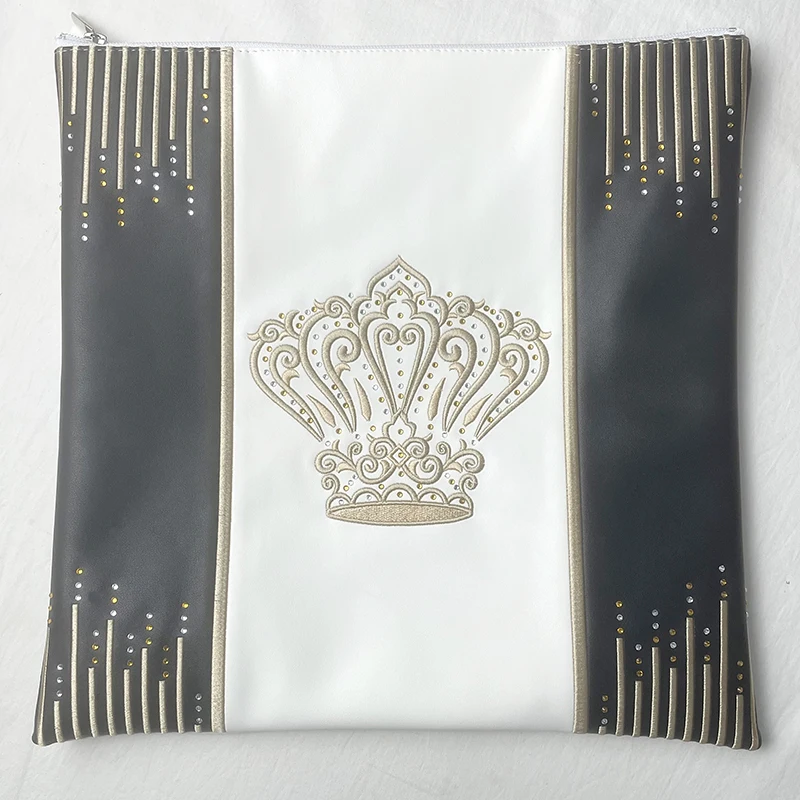 Tallit Bag For Jewish Judaical Prayer Shawl Zippered Embroidered PU Leather Bag With Stones jewish bag