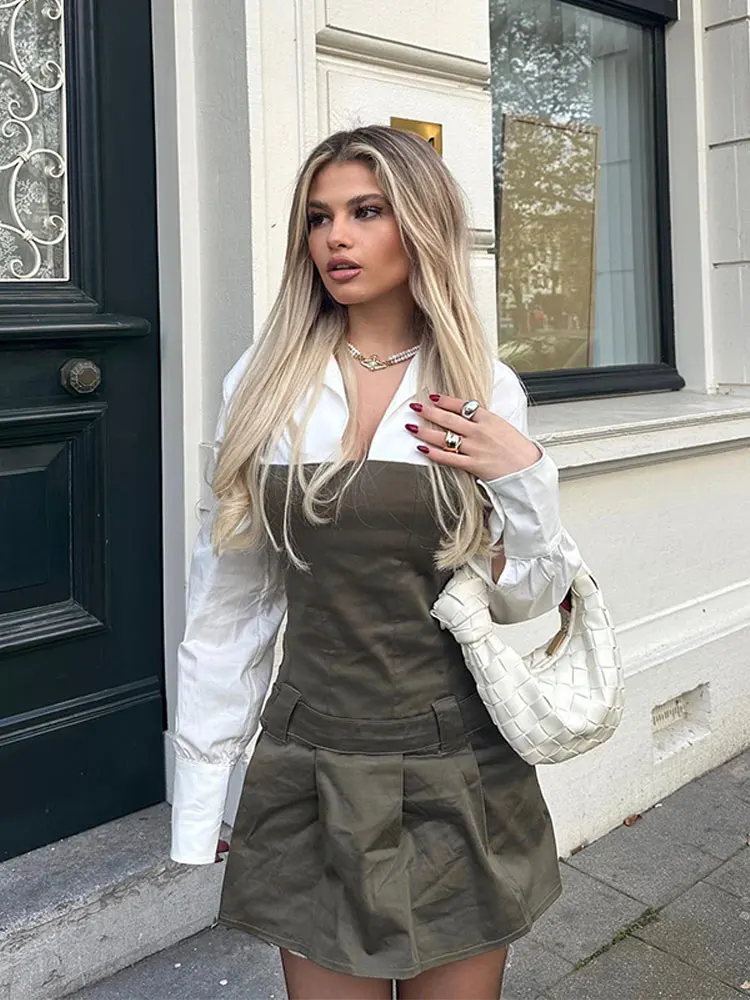 

Fashion Solid Pleated A Line Dress For Women Casual Slim Sleeveless All-match Vestidos Autumn Winter Office Ladies Chic Dresses