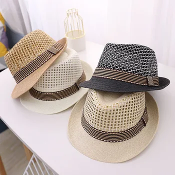Fashion Children Jazz Top Hat Cool Breathable Kids Straw Cap Fashion Baby Summer Sun Hats 4-12Year Boy Girl Sunshade Panama Caps 1