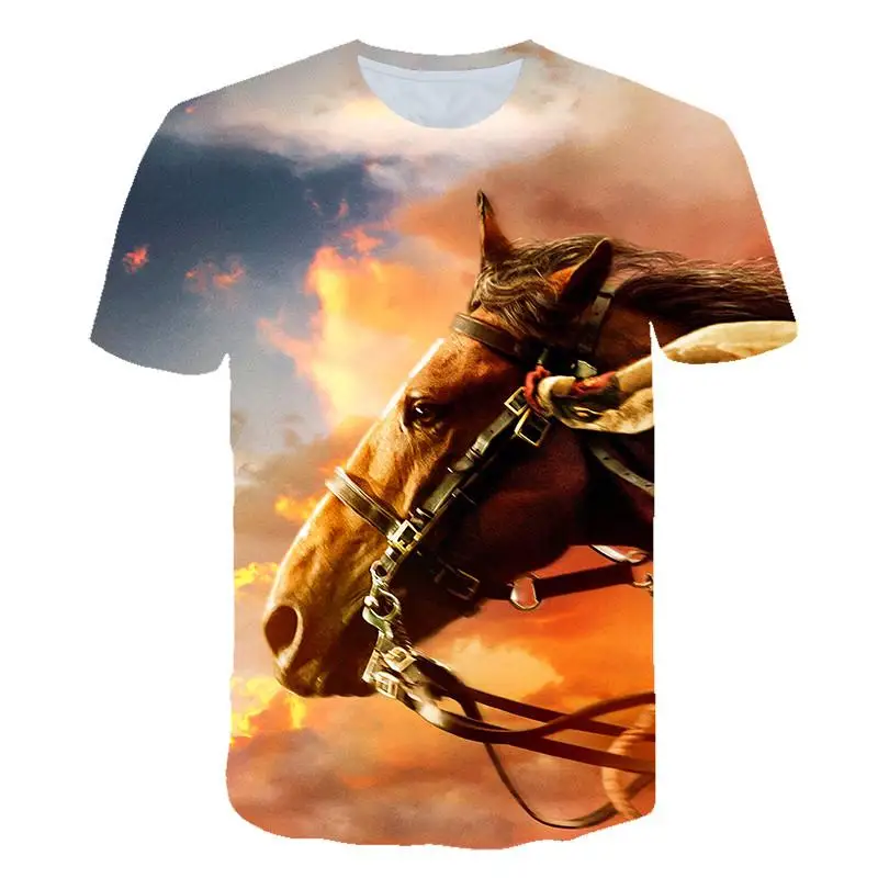 Mens Horse Pattern Short Sleeve T Shirt Oversized Tee