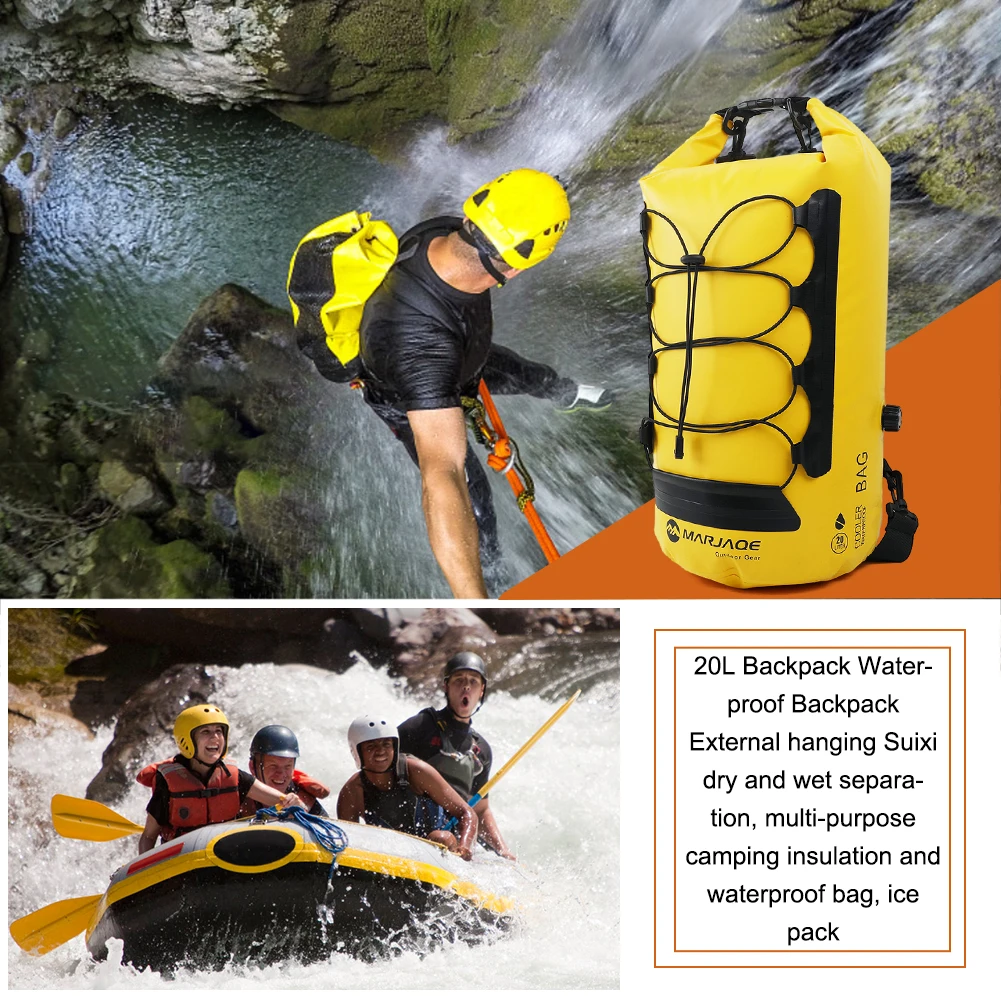 20L Insulated Backpack Dry Wet Separation Roll Top Closure Sack Large Capacity Lightweight for Kayaking Rafting Boating Swimming