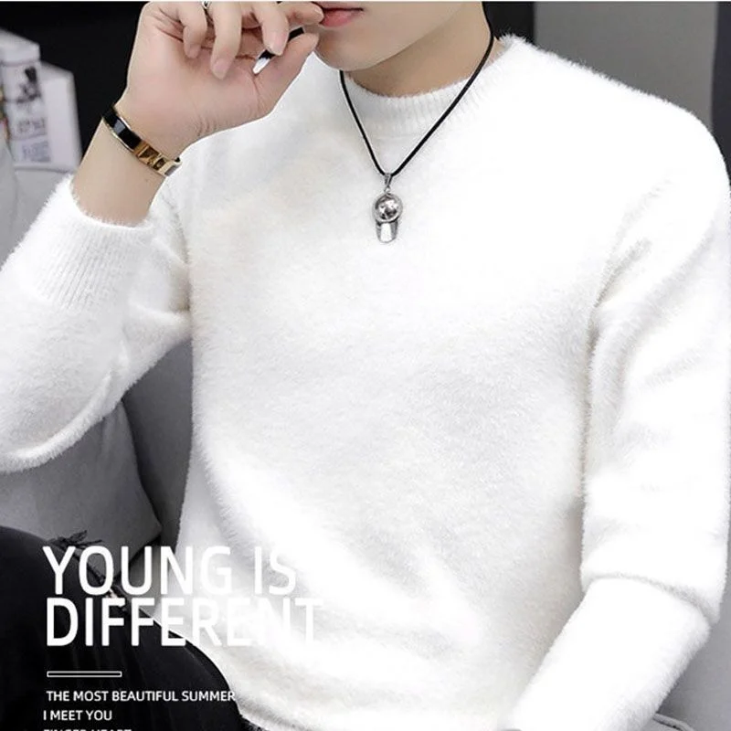 2023 New Men's Clothing Long Sleeve Crew Neck Knitted Thick Autumn Winter Casual All-match Solid Color Sweaters Jumpers