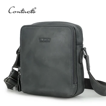 CONTACT'S Vintage Men's Messenger Bag Crazy Horse Genuine Leather Shoulder Bags Brand Design Male Bag High Quality Travel Bolsos