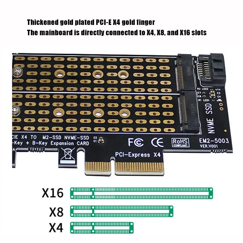 Pcie To M2/M.2 Adapter M.2 Ngff Desktop X4 X8 X16 Nvme Sata Dual Ssd Pci High Speed Double Disk Card |